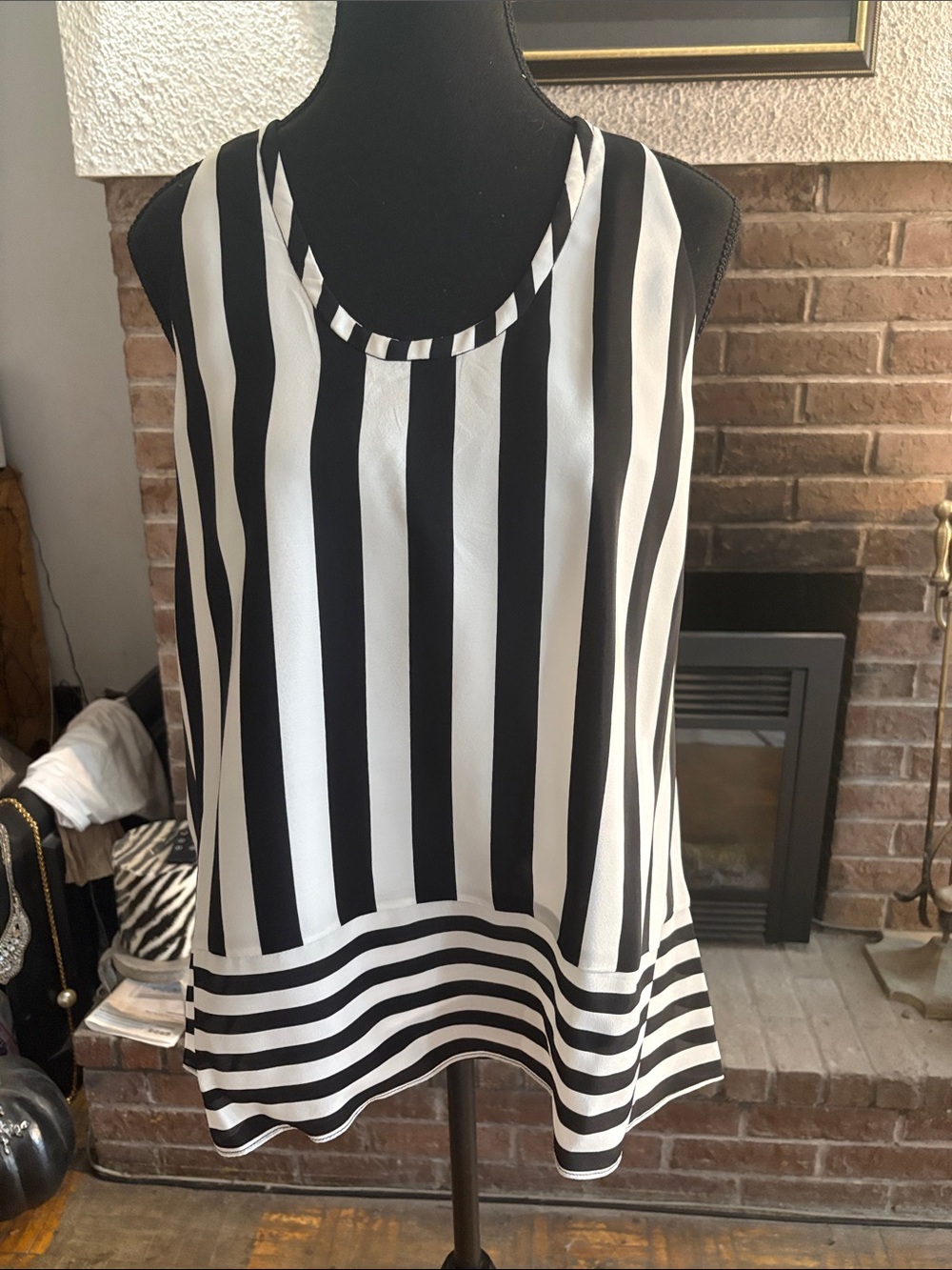 BCBGMaxAzria Black and White Vertical Stripe Sleeveless Tank